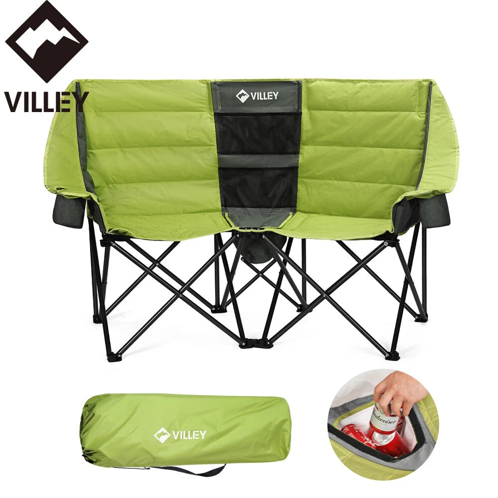 Villey Double Camping Chair Heavy Duty Padded Camp Couch Portable