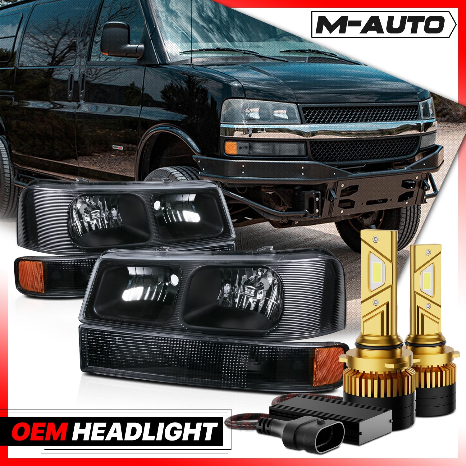 Black Headlight + Bumper Bulbs for Chevy Express