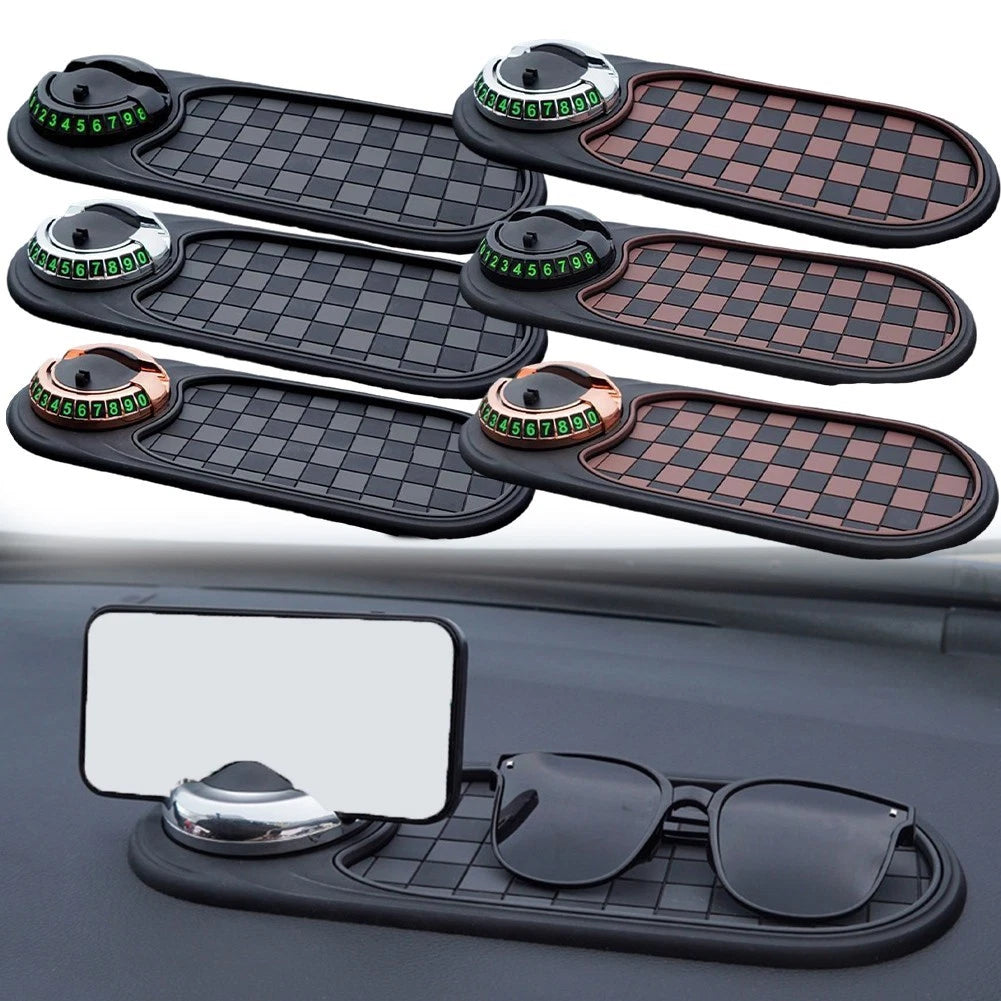 Car Phone Holder Brown Black Checkered Anti Slip Mat For Mobile And