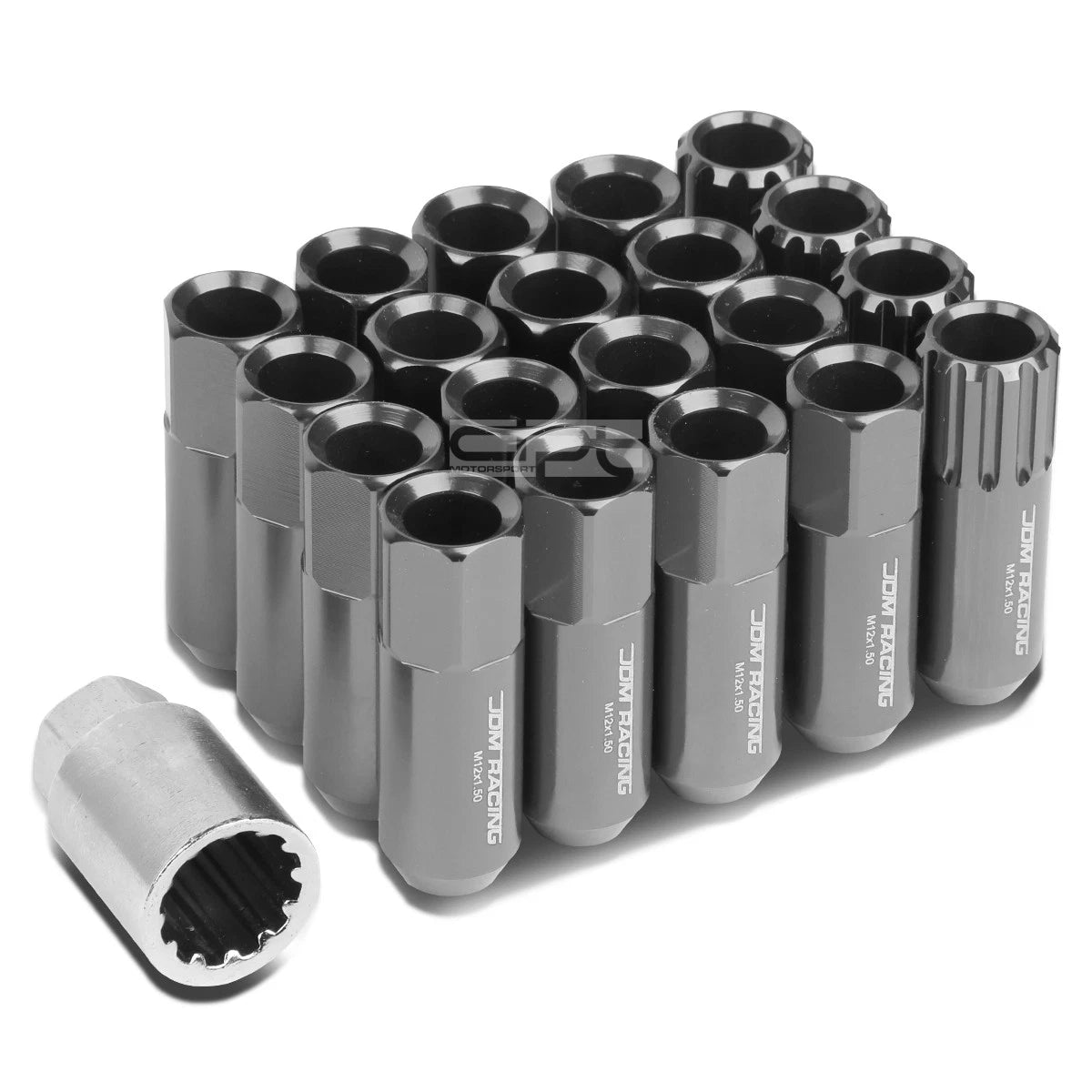 Aluminum Gun Metal 16 Lug+4 Lock Nut+adapter M12x1.5 20mm Od/60mm Tall