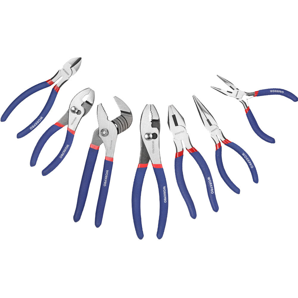 Workpro 7PC Pliers Set with Groove Joint and Long Nose