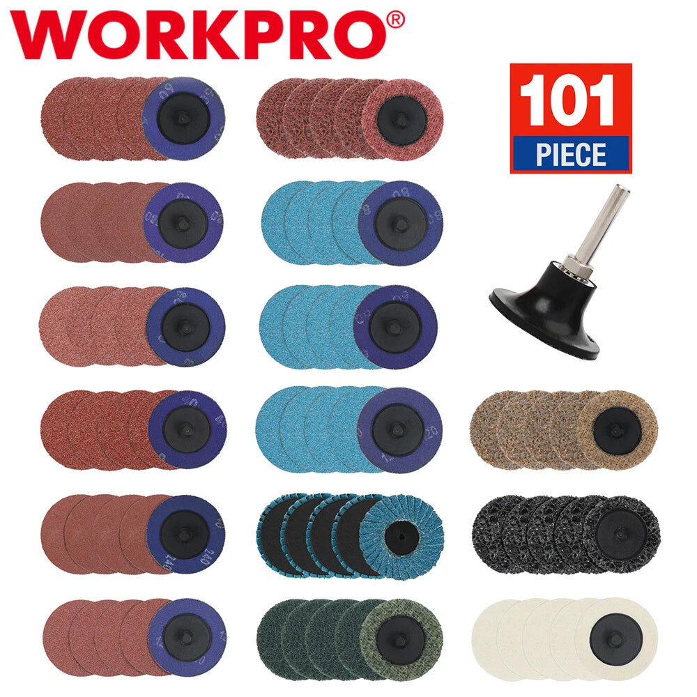 Workpro Sanding Discs Set 2" Disc W/1/4" Holder Surface Conditioning