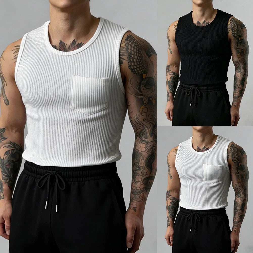 Men's Stripe Sleeveless Tank Top Gym Sports Vest Casual Undershirt