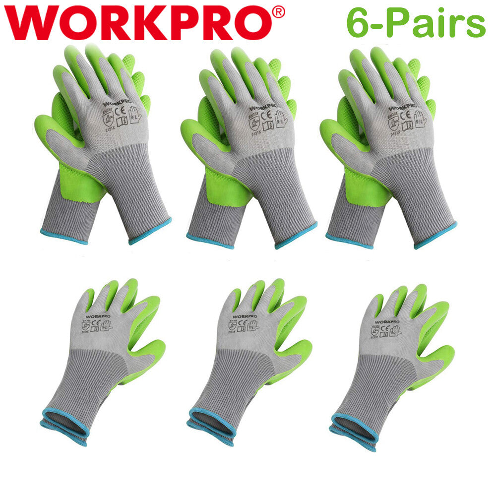 WORKPRO 6 Pairs Garden Gloves Work Gloves Eco Latex Palm Coa