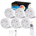 6-Pack EverBrite Puck Lights with Remote, Rechargeable 2000mAh Linked Sensor
