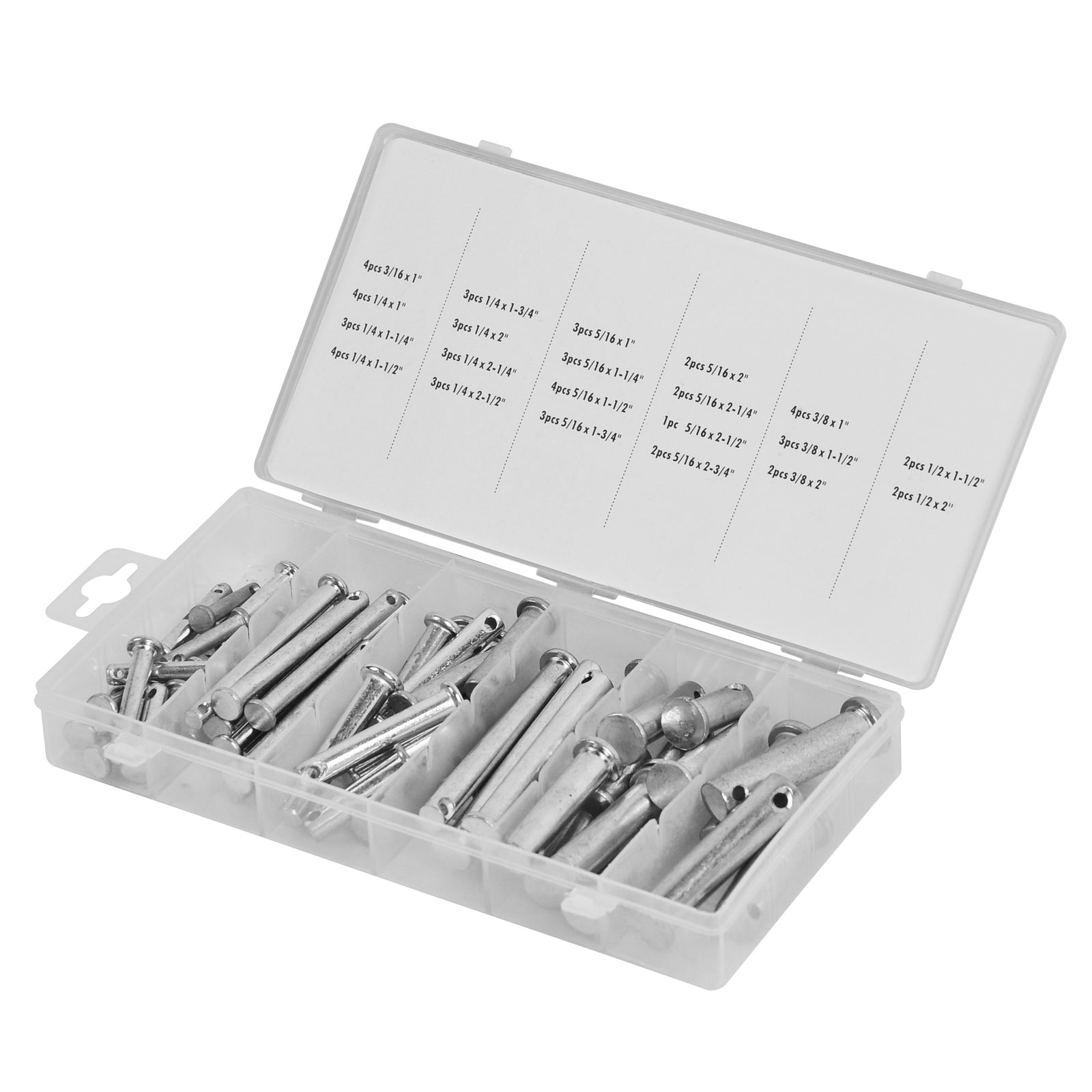 60PC Clevis Pin Assortment Tool Set, 3/32" 1/8",5/32" Pin Hole for