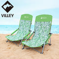 VILLEY 2-Pack High Back Folding Beach Chair Low Beach Chair Carry Bag