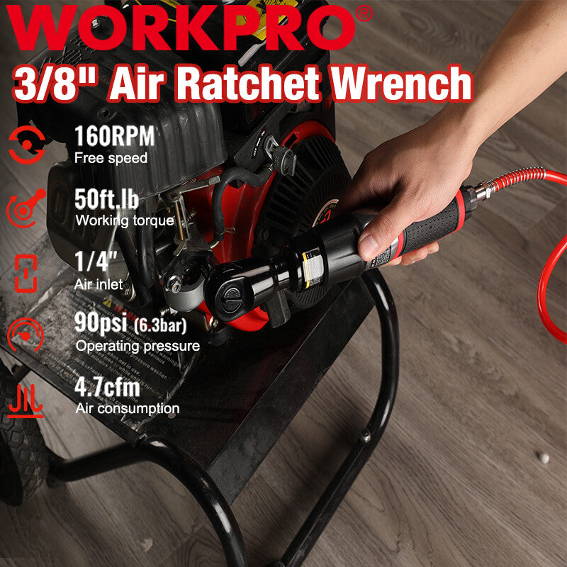 Workpro 3/8" Air Ratchet Wrench 50ft.lb Torque 160rpm Forward/reverse