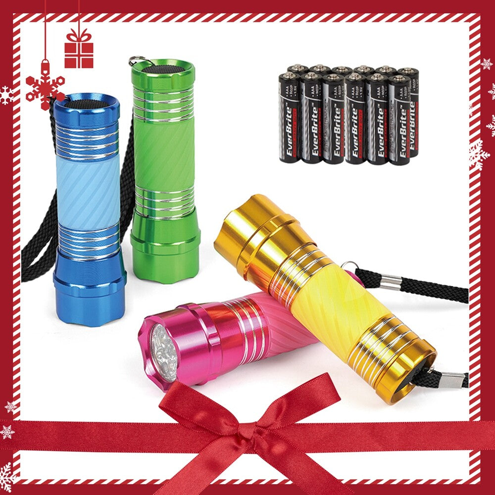 4-Pack Mini LED Flashlight Aluminum 9 LED Super Bright Torch Zoomable