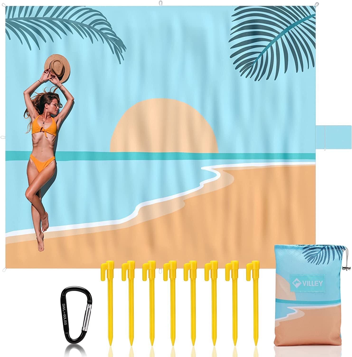 VILLEY Beach Blanket Waterproof Sandproof Extra Large 128"x108" for 6-8 Adult