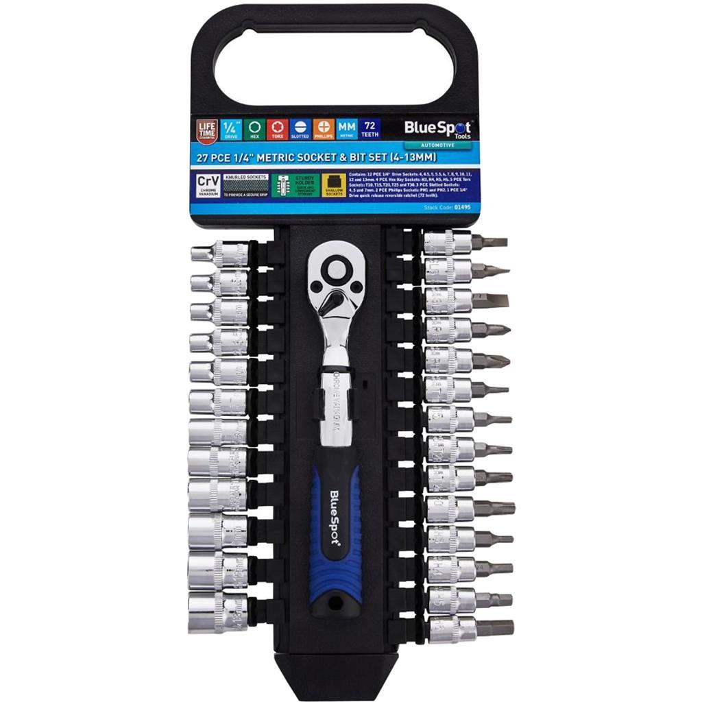 Bluespot 27pc Metric Socket 1/4" Bit Ratchet Extension Bar Set 4mm - 13mmOpens i