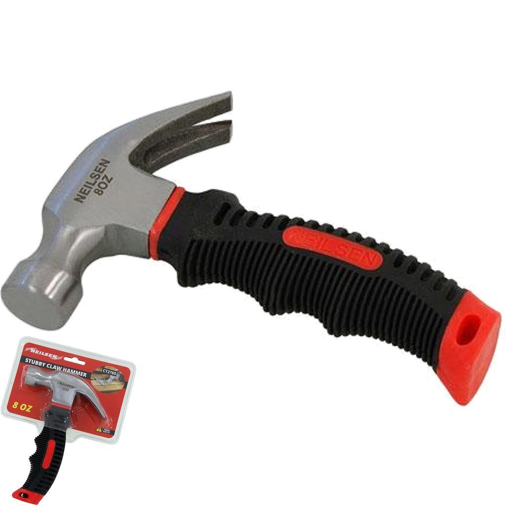 Neilsen 8oz Stubby Claw Hammer - Soft Rubber Grip by Neilsen