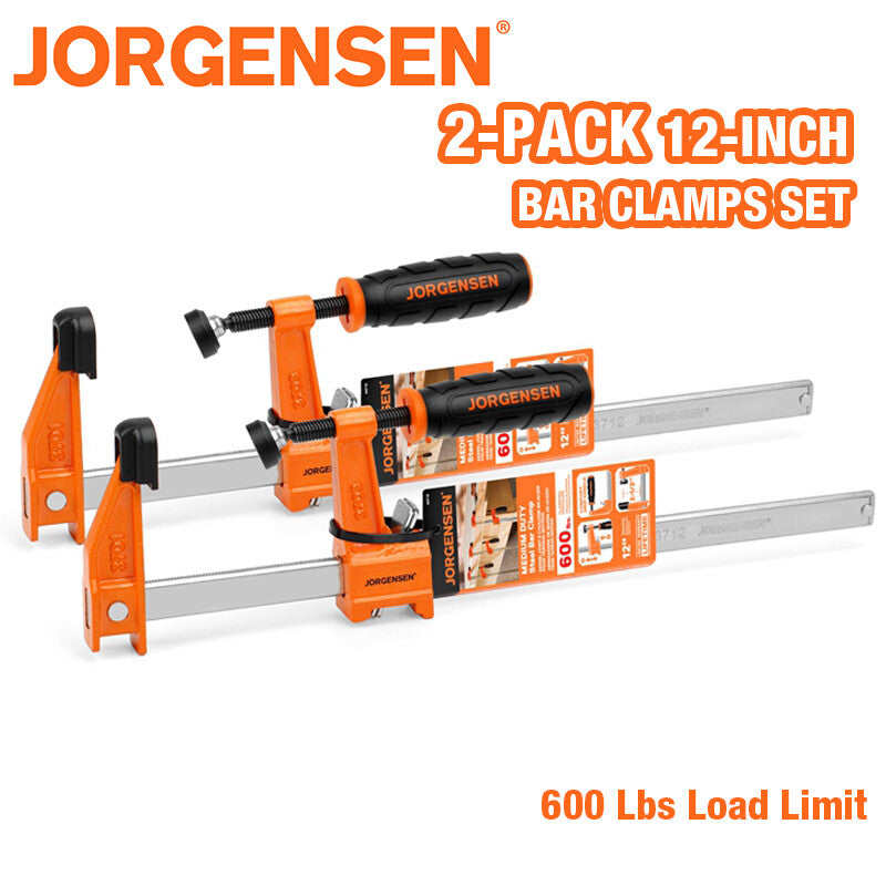 Jorgensen 2-Pack 12-Inch Medium Duty Steel Bar Clamps Set 600 Lbs Load