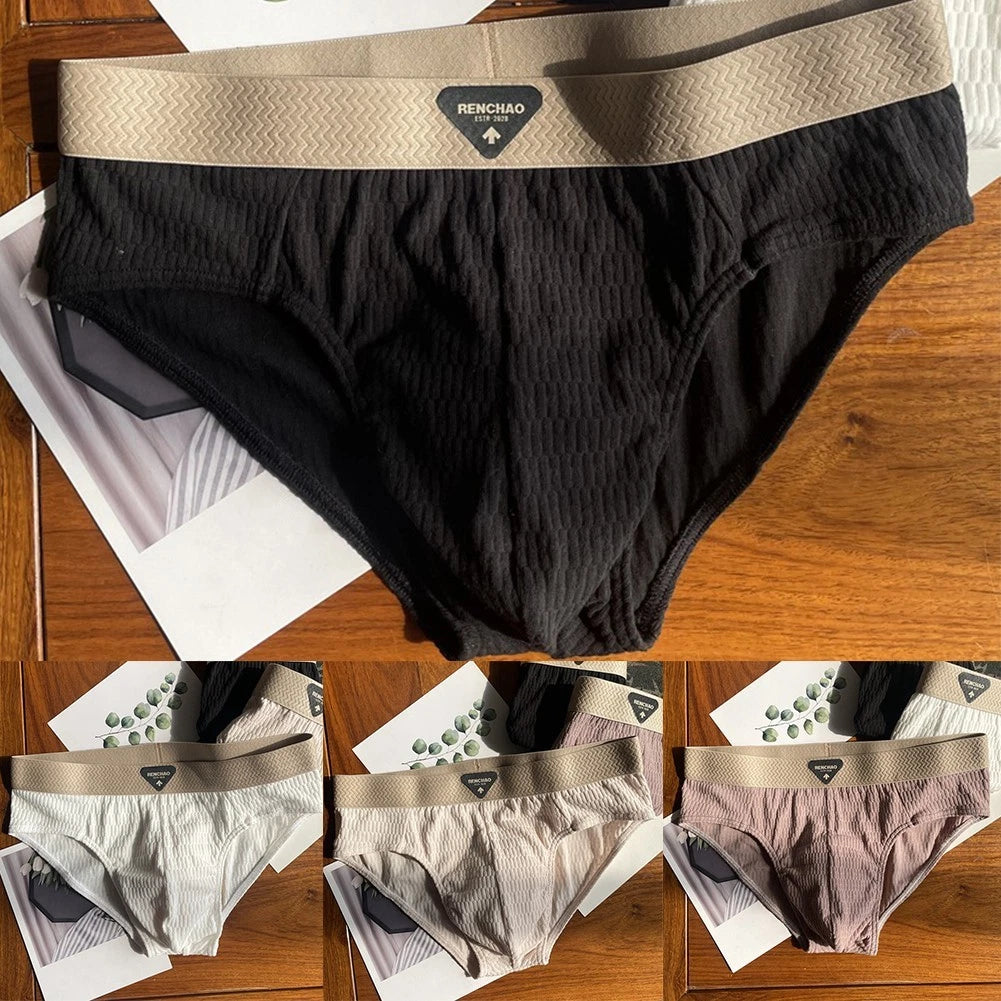 Mens Cotton Briefs With Pouch Midrise Elastic Underwear For Daily Wear