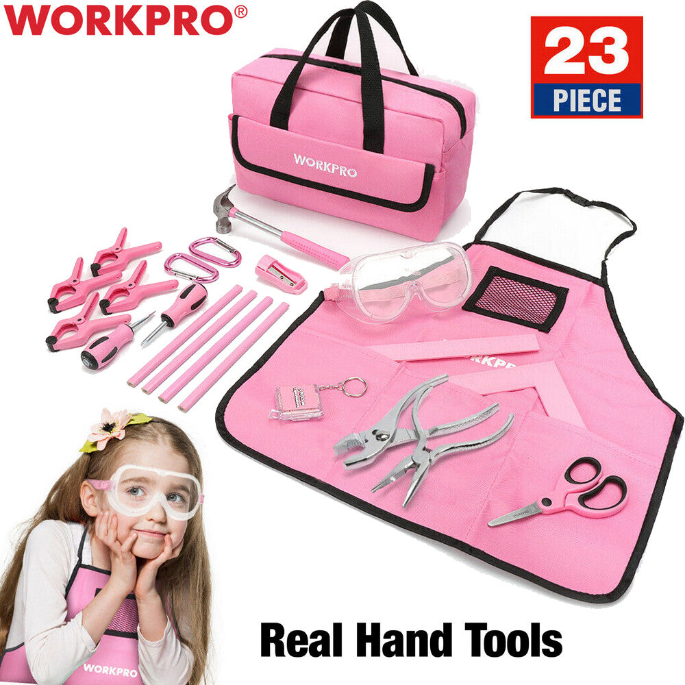 Workpro 23 Piece Pink Kid Tool Kits Pink Home Diy Woodworking Hand