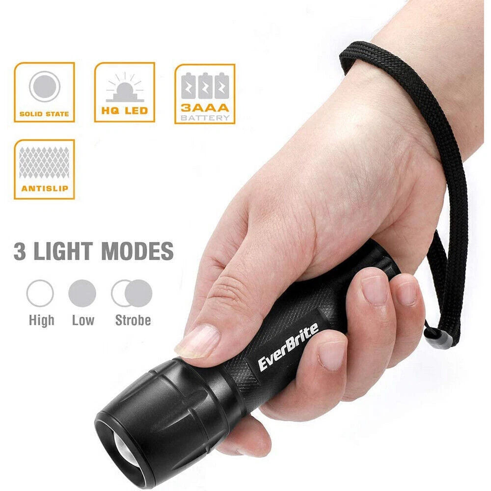 EverBrite 2PC LED Flashlight Zoomable LED Torch High/Low/Strob<wbr/>e 3 Mode w/Battery
