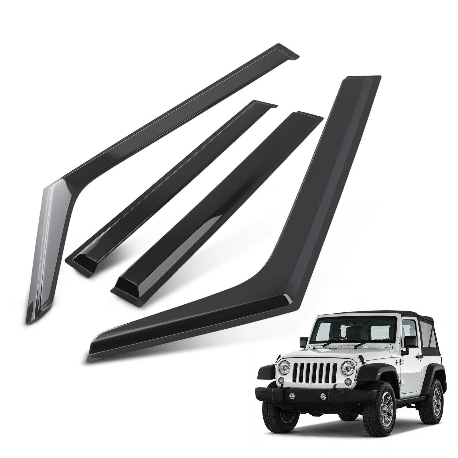 Acrylic Window Visor Rain Guard Vent for Jeep Wrangler 2007-2017 4PC Set