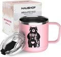 HAUSHOF Mothers Day Mug 14oz Stainless Steel Coffee Mug with Lid-Pink Mom Bear