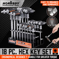 18 Pc Sae & Metric T Handle Allen Wrench Ball End Hex Key Set W/