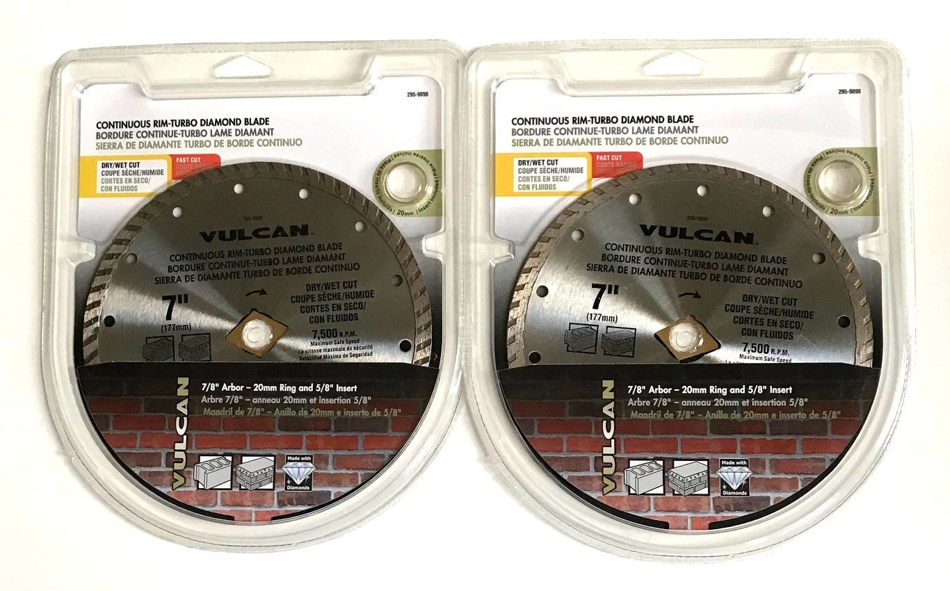 2 Vulcan 7" Continuous Rim Turbo Diamond Saw Blades Dry/wet Cut Wheel
