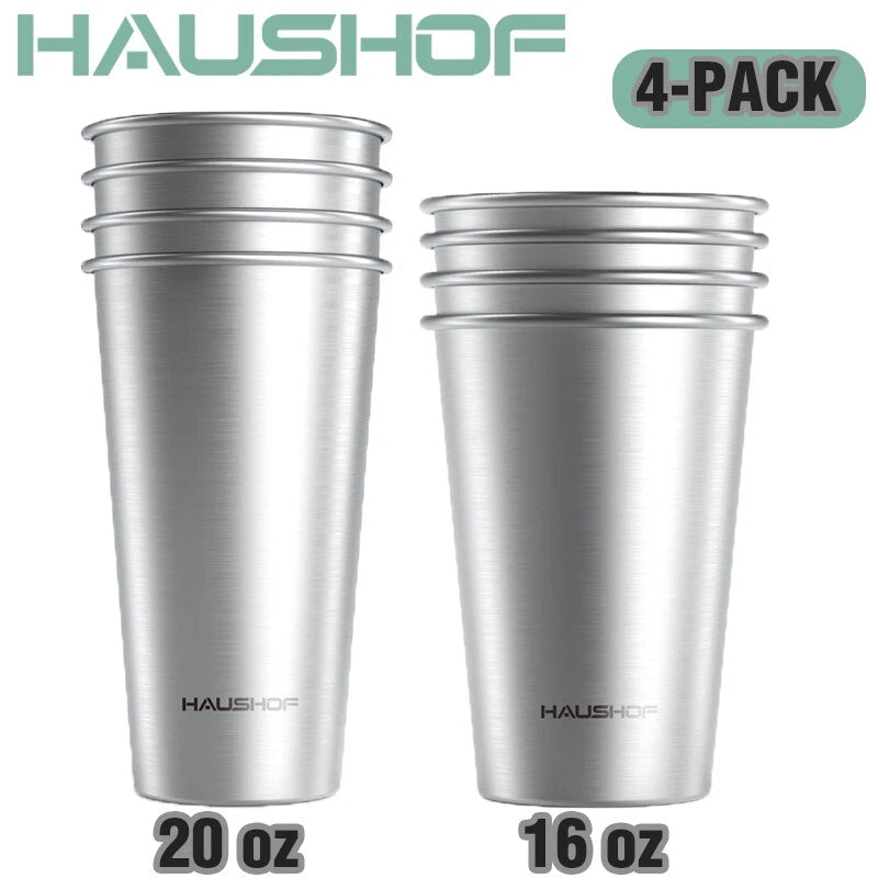 Haushof 4 Pack 20 Oz/16 Oz Pint Cup Stainless Steel Cup Stackable