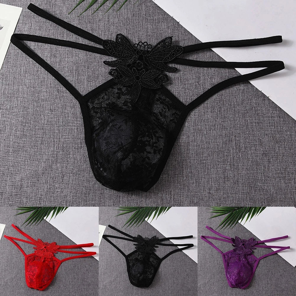 Men's For Ultra Thin G-string Thong Underwear Transparent Lace Pouch