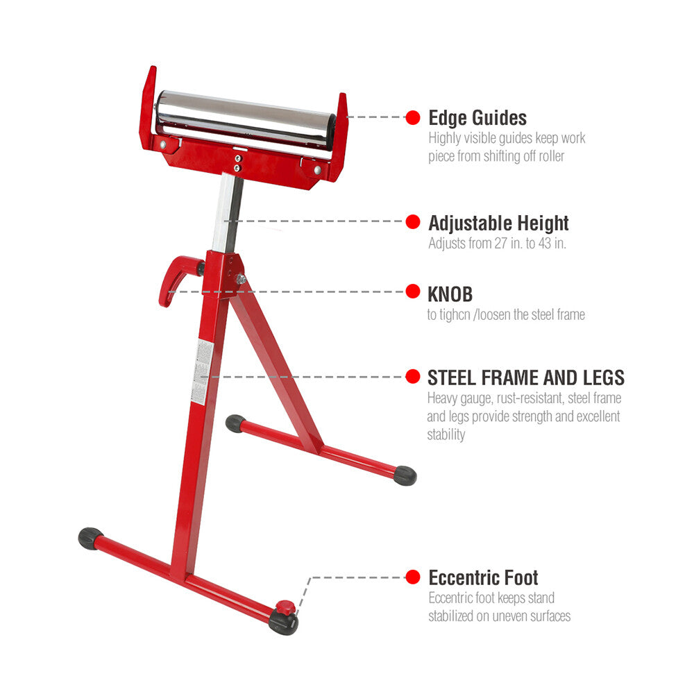 WORKPRO Folding Roller Stand Height Adjustable Heavy Duty 250 LB Load Capacity