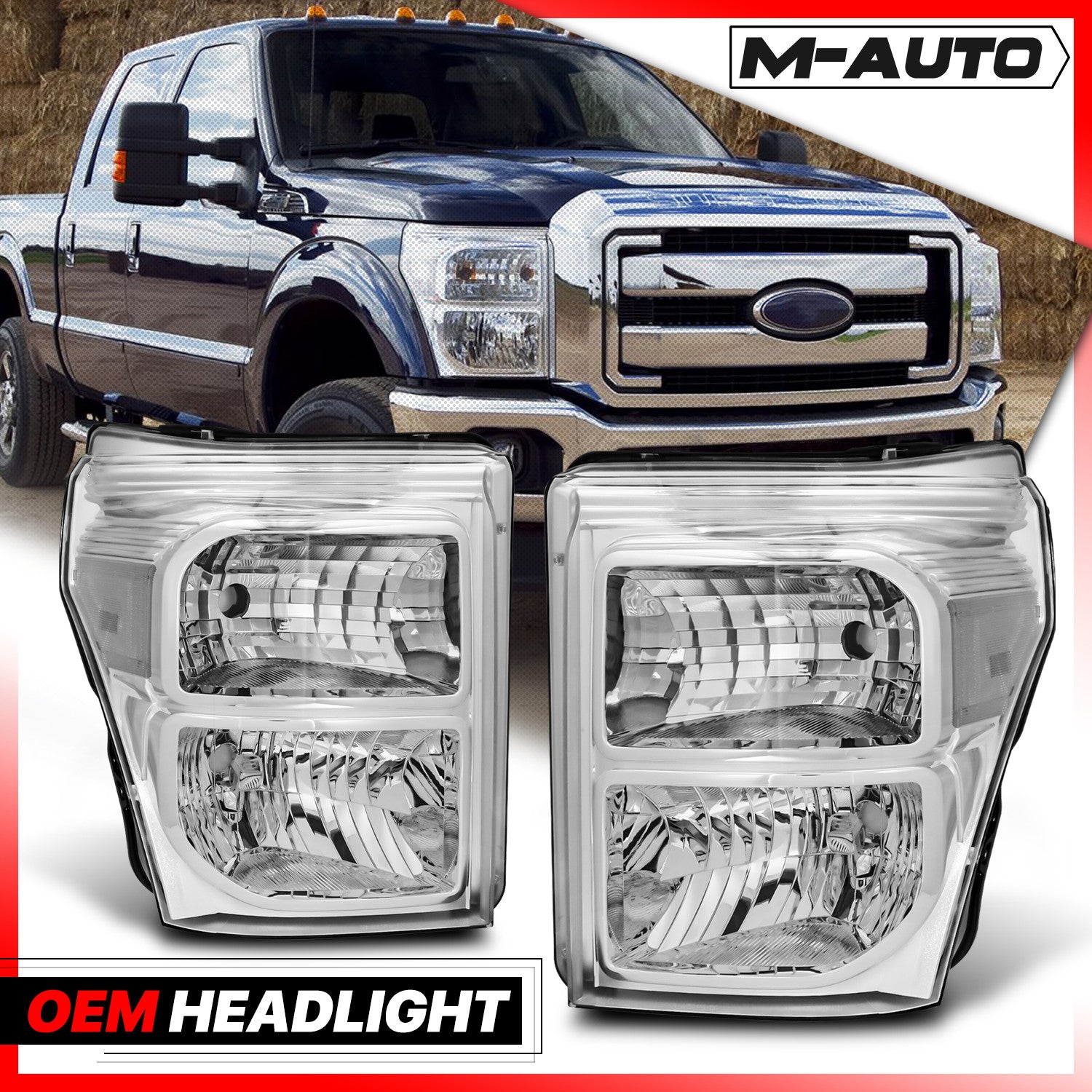 Chrome Headlight Pair for Ford F250/F350