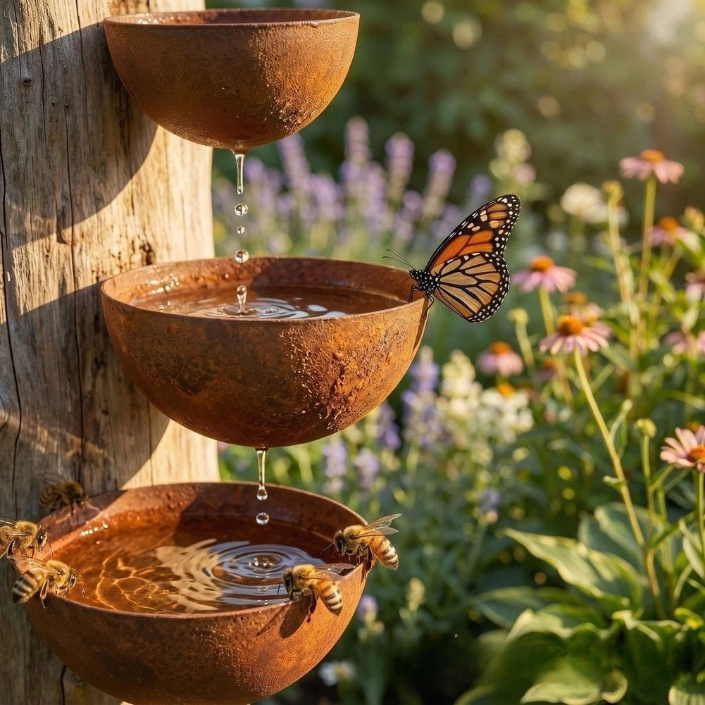 Outdoor Iron Bird Bath Feeder Set For Attracting Birds To Garden