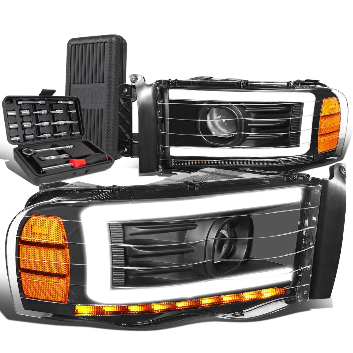 For 2002-2005 Dodge Ram Led Drl Tube Black Amber | Built Supply Co