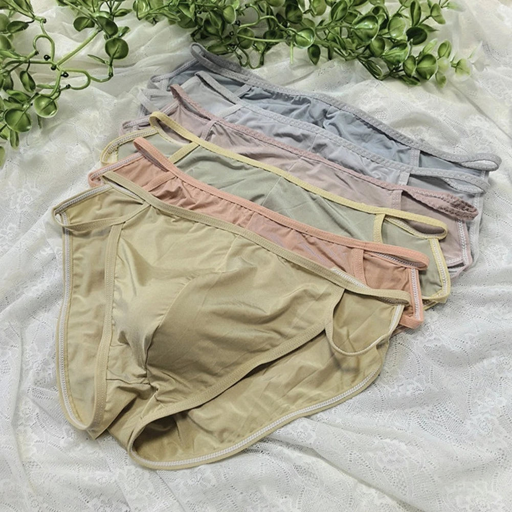 Men's Ice Silk Low Waist Briefs Pouch For Breathable Stretch Underwear