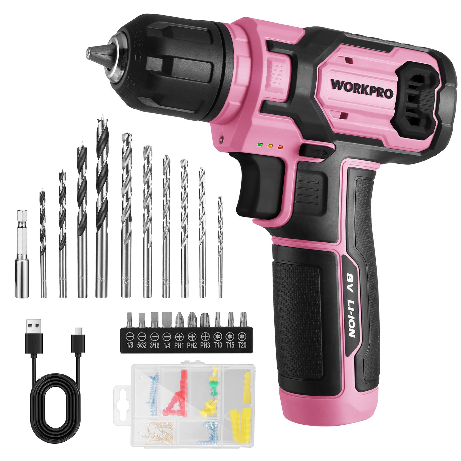 WORKPRO Pink 8V Power Drill Set with 53-Piece Bit Set by WORKPRO