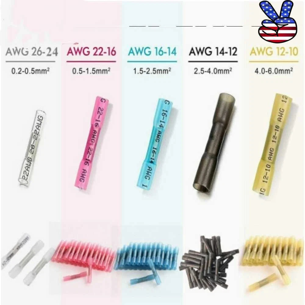 Copper 3:1 Ratio Heat Shrink Butt Wire Crimp Connectors Terminals Kit