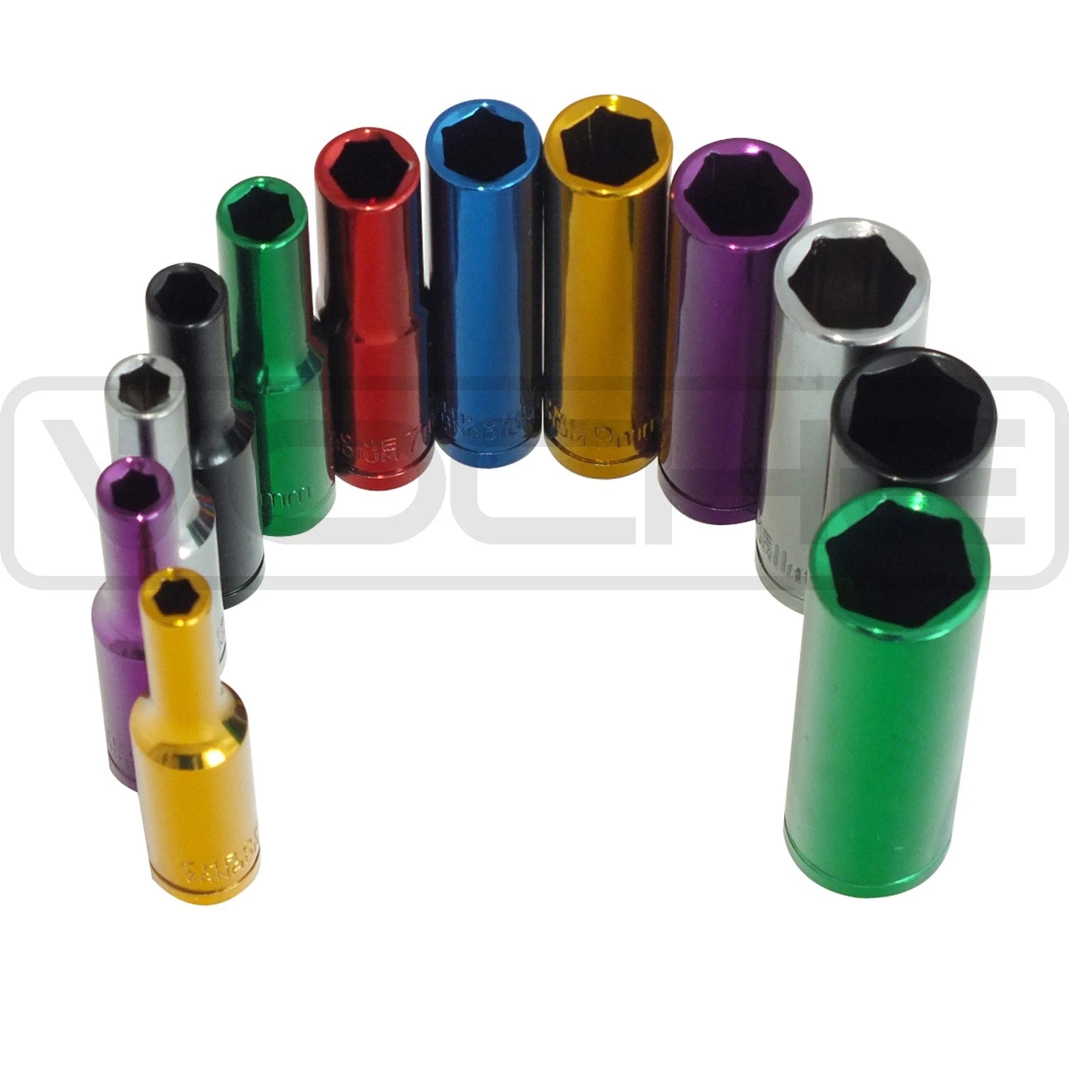 Voche Pro 1/4" Deep Drive Coloured Socket Set With Storage Rail