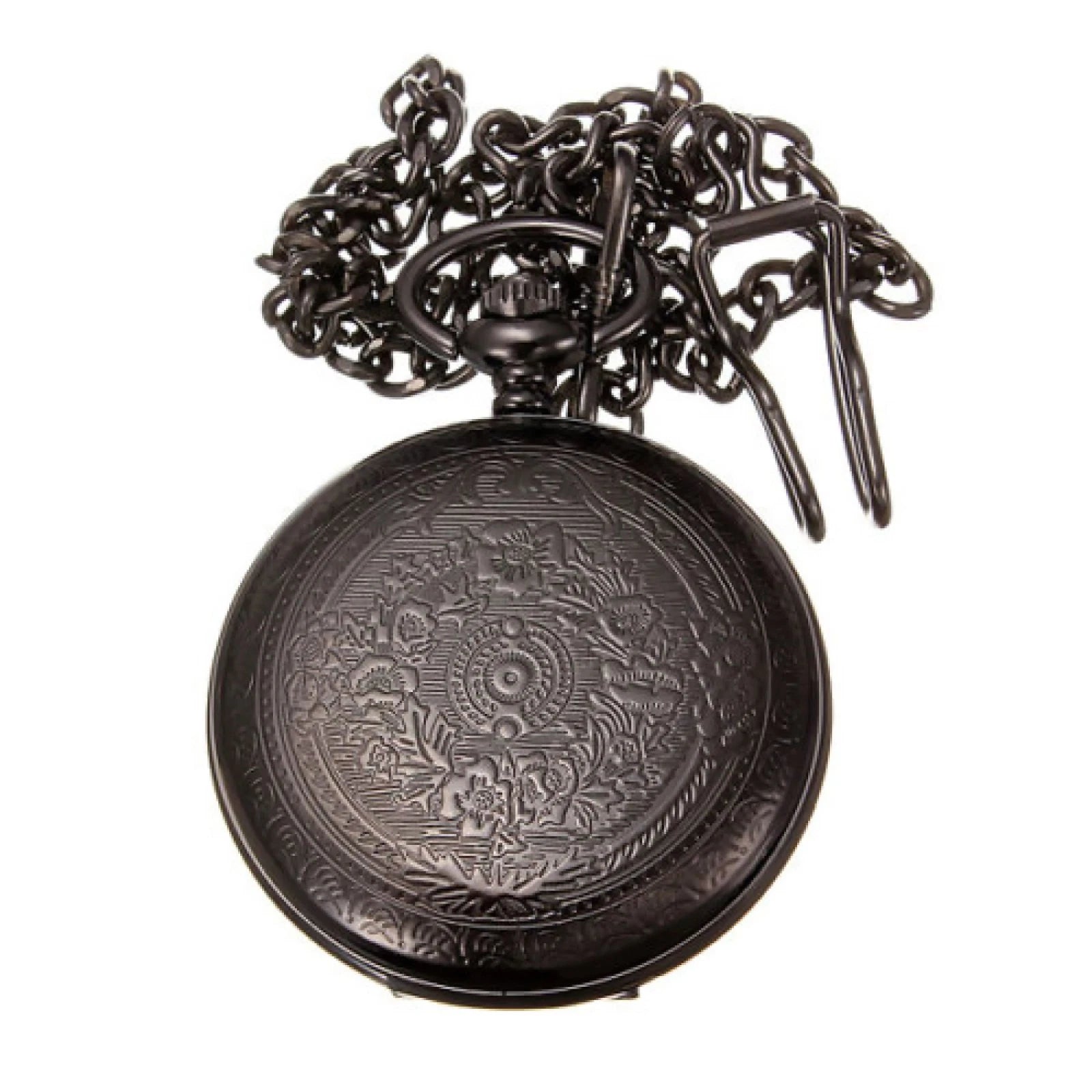 Vintage Retro Steampunk Pocket Watch Black Quartz Pendant Necklace