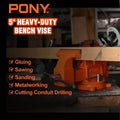 PONY 5-in Heavy-Duty Bench Vise Utility Combination Pipe Vise Swivel Base Bench