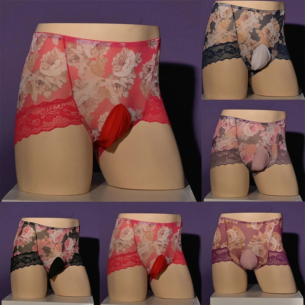 Trendy Mens Sissy Underwear With Lace And Floral Print For All Day