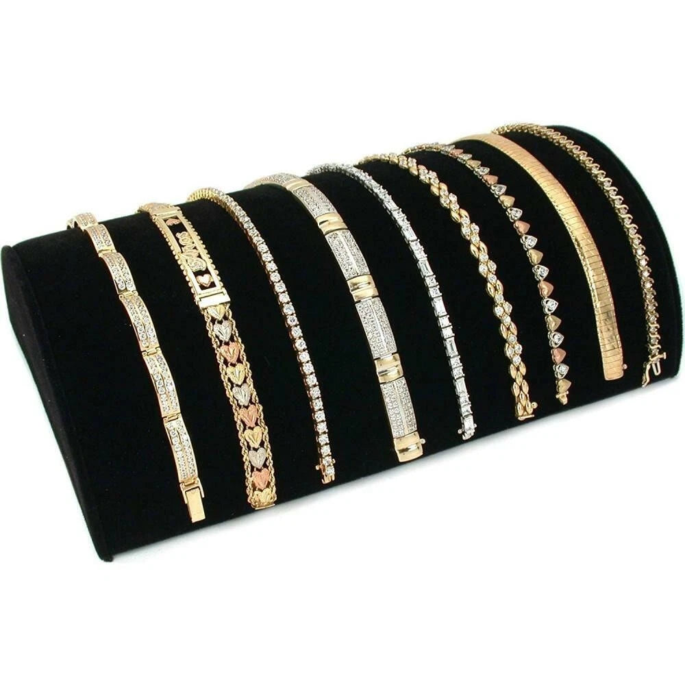 8" Black Velvet Dome Bracelet Stand Half Moon Bangle Display Holder