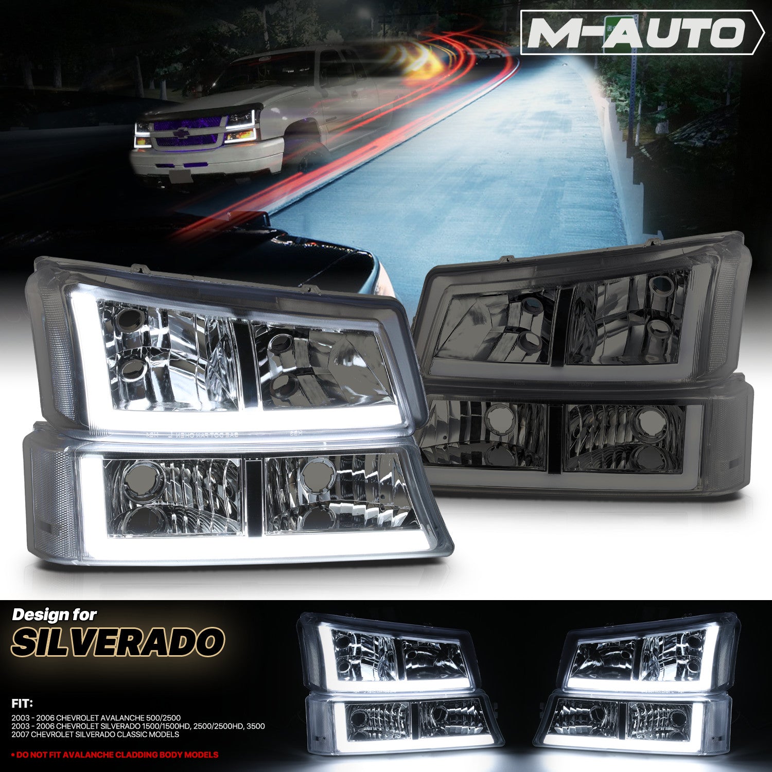 4PC Smoke Headlight+Bumper Signal[LED RUNNING LIGHT BAR