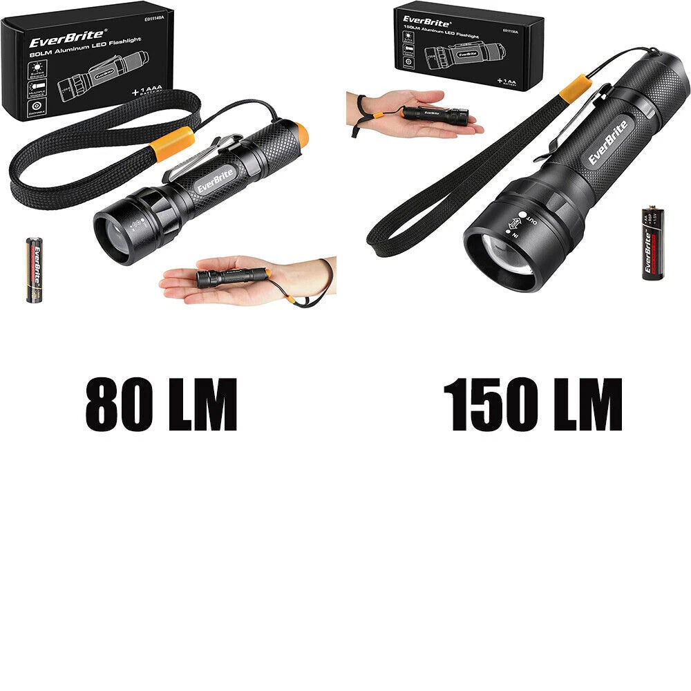 EverBrite 80LM/150LM Super LED Flashlight 3 Lighting Modes Adjustable Focus NEW