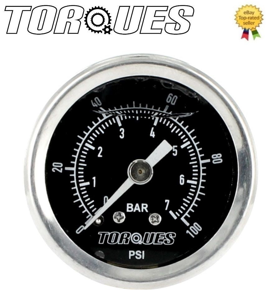 Torques Analog Fuel Pressure Gauge 1/8" NPT Black Back Fed 0-7