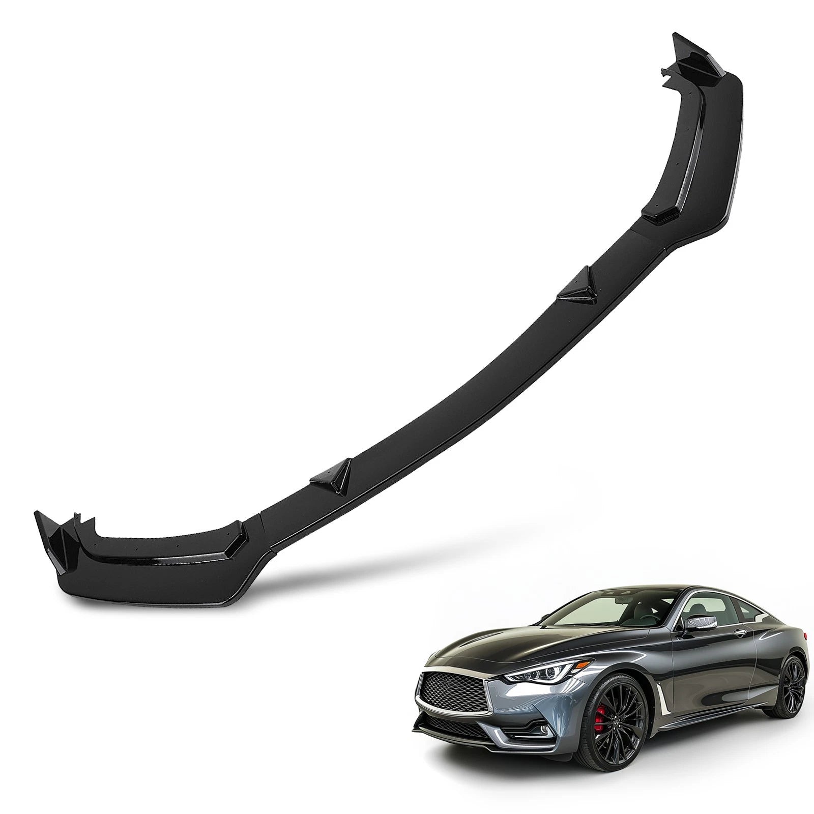 3PC Black Splitter Kit for INFINITI Q60 2017-22 Front Sport Bumper Lip Style