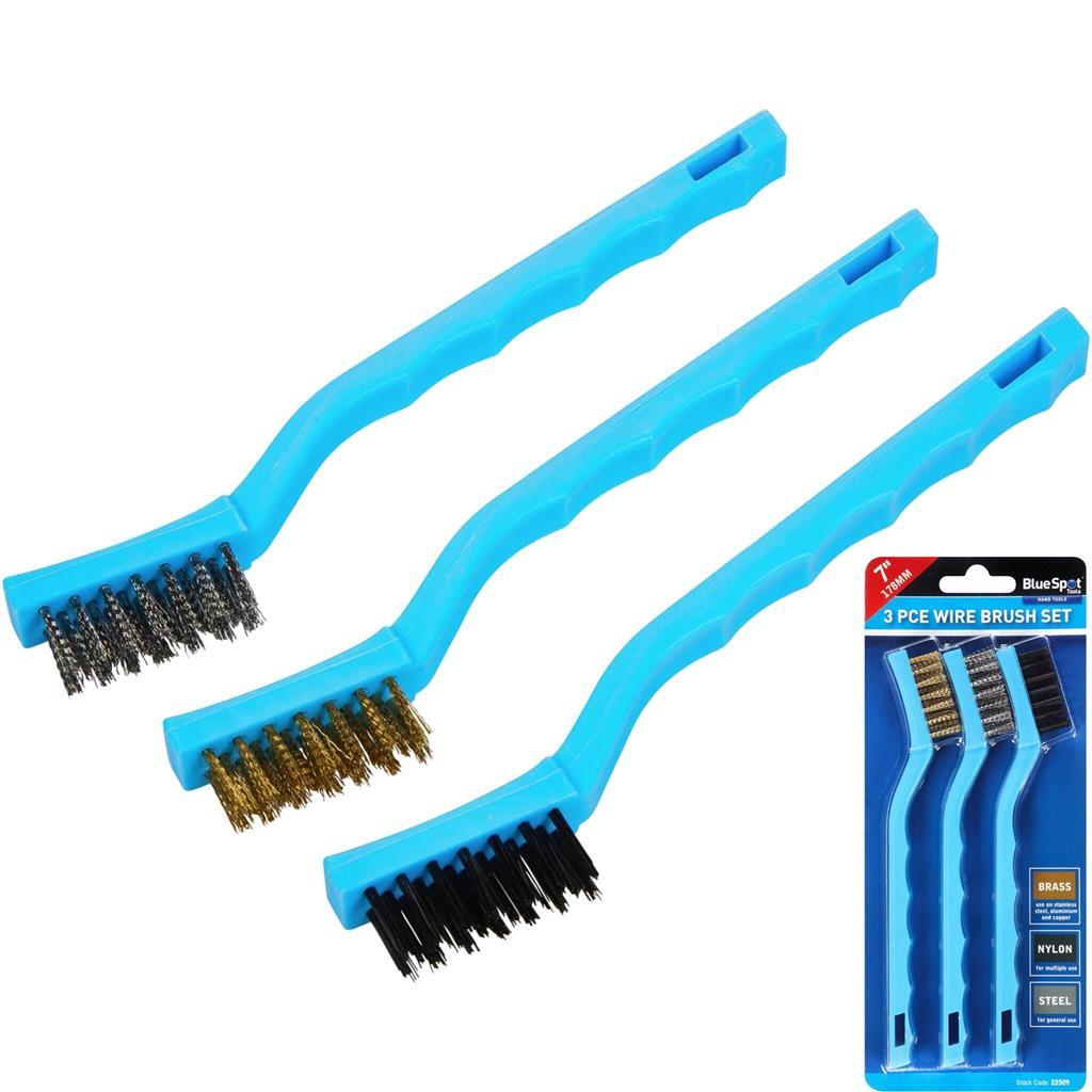 BlueSpot 3pc Mini Brush Set - Nylon, Brass, Steel