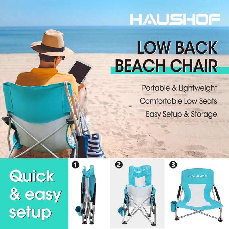 Haushof Low Beach Chair Mesh Back Folding Chair Low Seat Camping