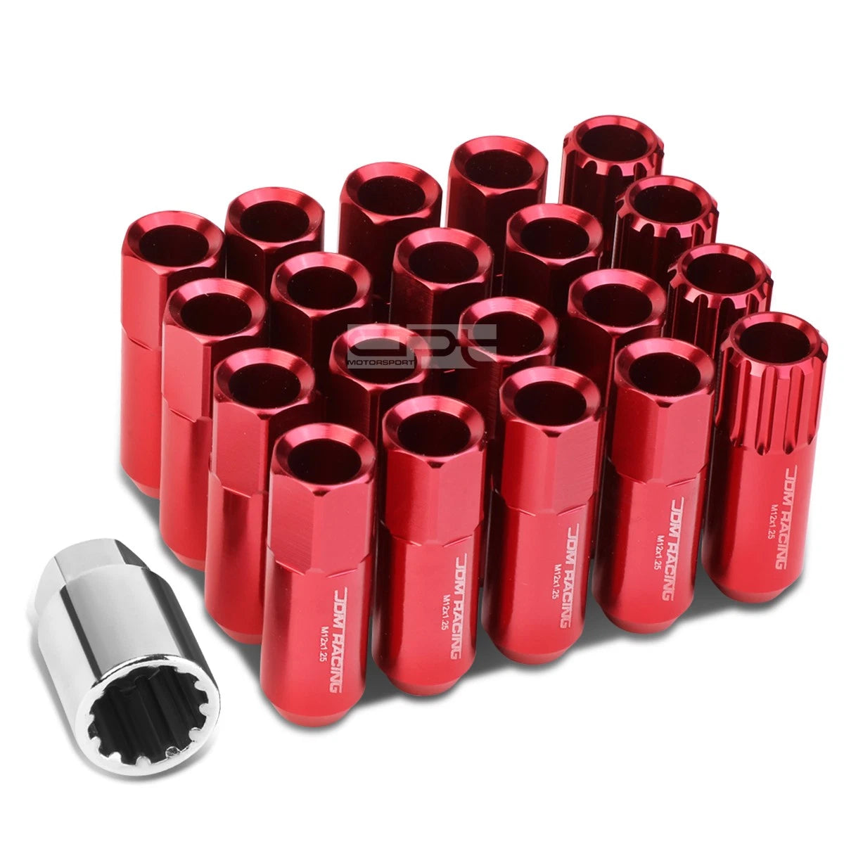 Aluminum Red 16 Lug+4 Lock Nuts+adapter M12x1.25 20mm Od/60mm Tall