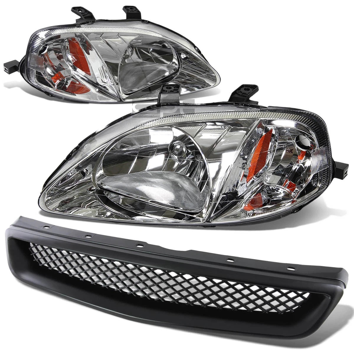 For 99-00 Honda Civic Black Front Grill+chrome | Built Supply Co