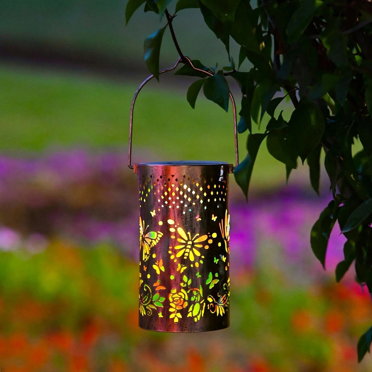 12 Inch Weather Resistant Solar Lantern For Patio With Flower