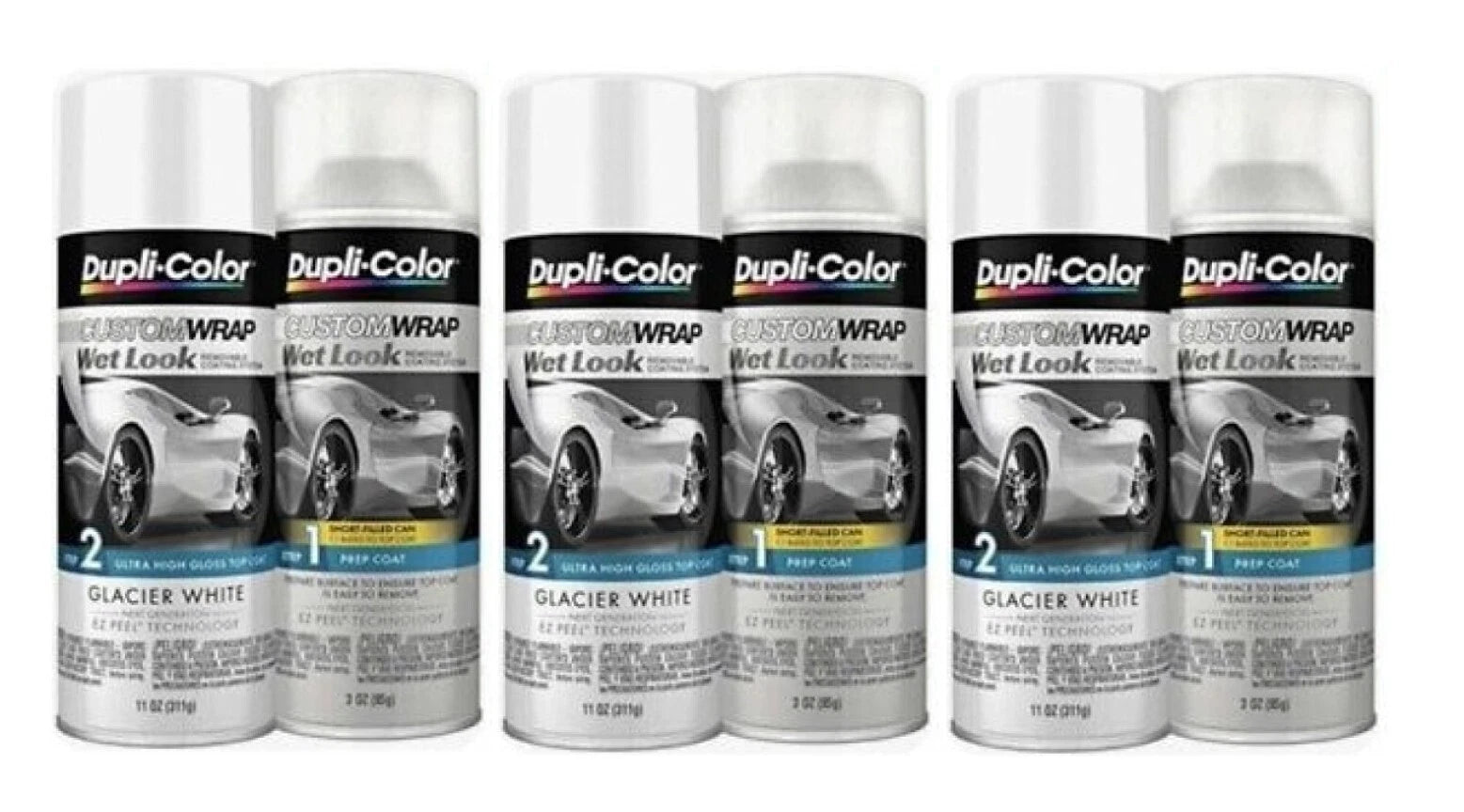 6 Cans Glacier White Dupli-color Custom Wrap Wet Look Step 1