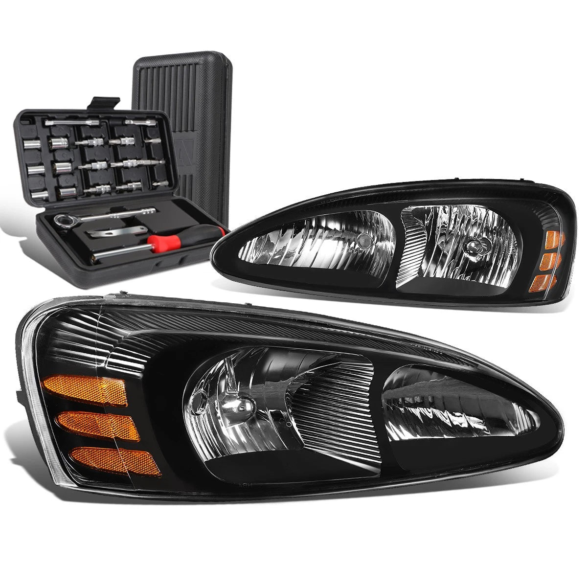 For 2004-2008 Pontiac Grand Prix Pair Black Amber Side Headlight