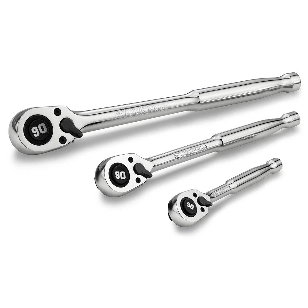 Workpro 3-piece Low Profile Drive Ratchet 1/4" 3/8" 1/2" 90-tooth